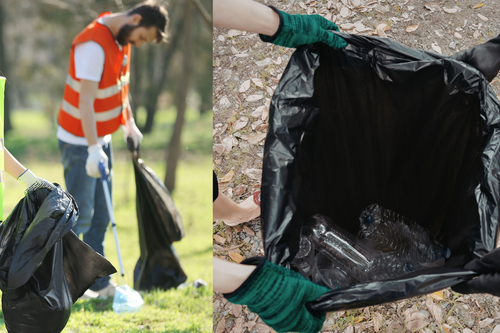 foto's van mensen die zwerfafval opruimen