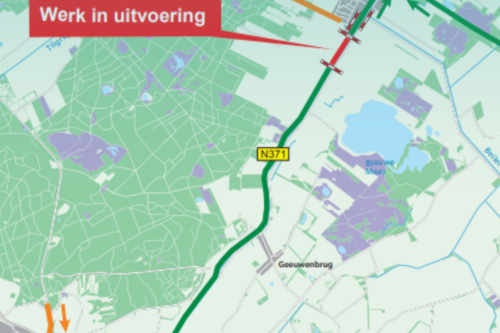 Kaart waarop de werkzaamheden worden aangegeven